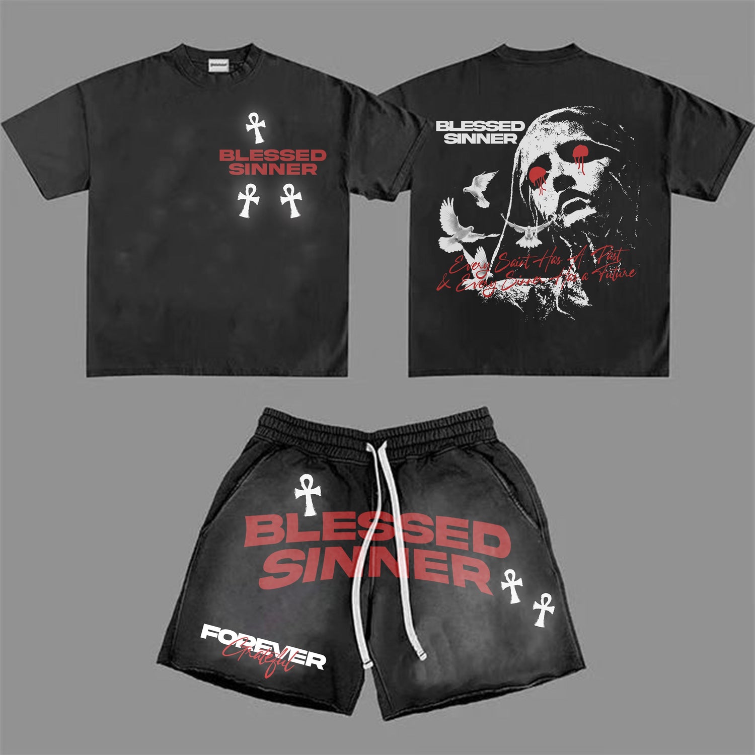 Blessed Sinner Summer Shorts Set