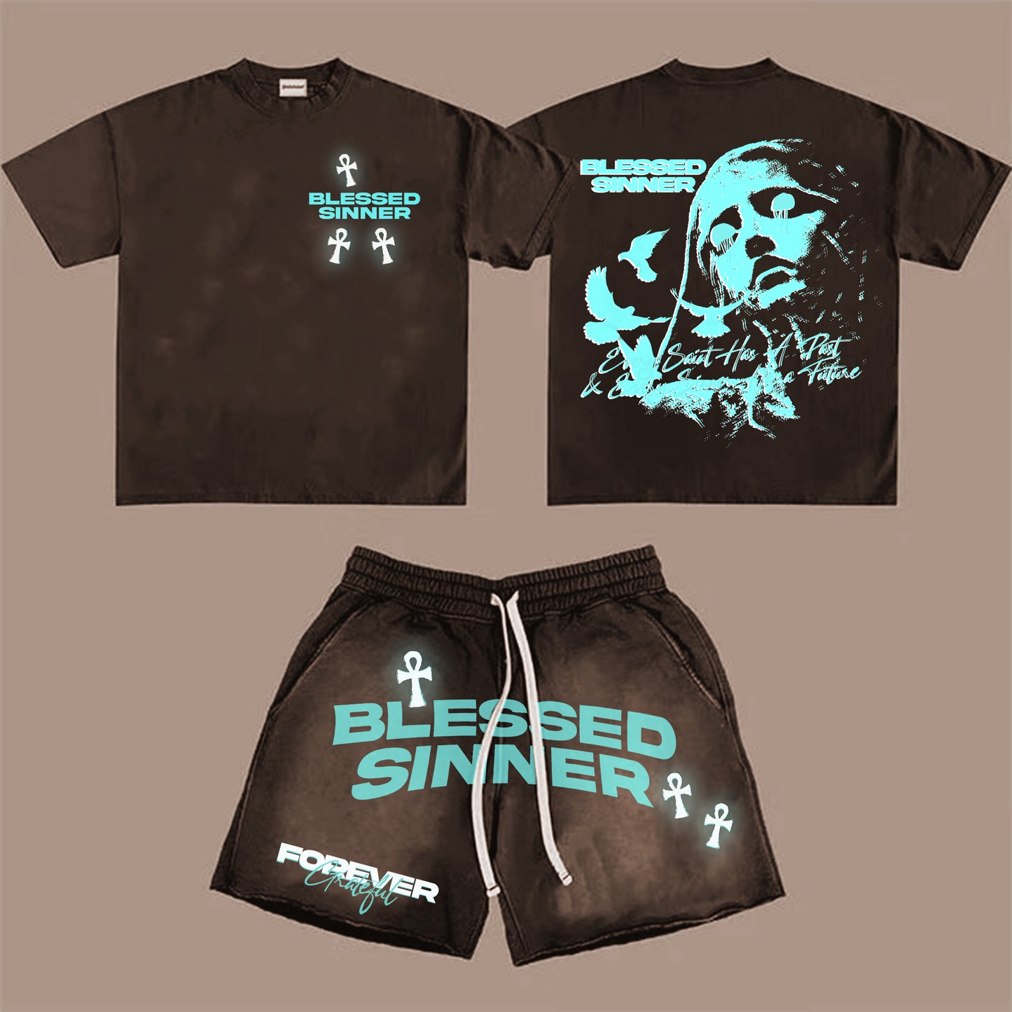 Blessed Sinner Summer Shorts Set