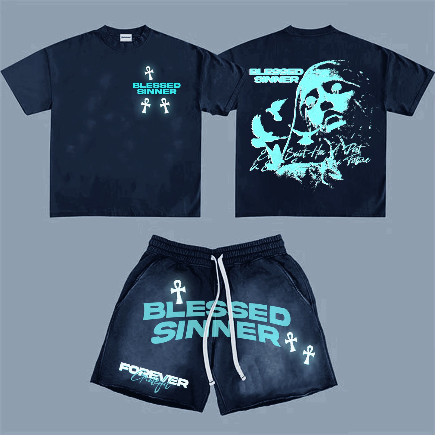 Blessed Sinner Summer Shorts Set